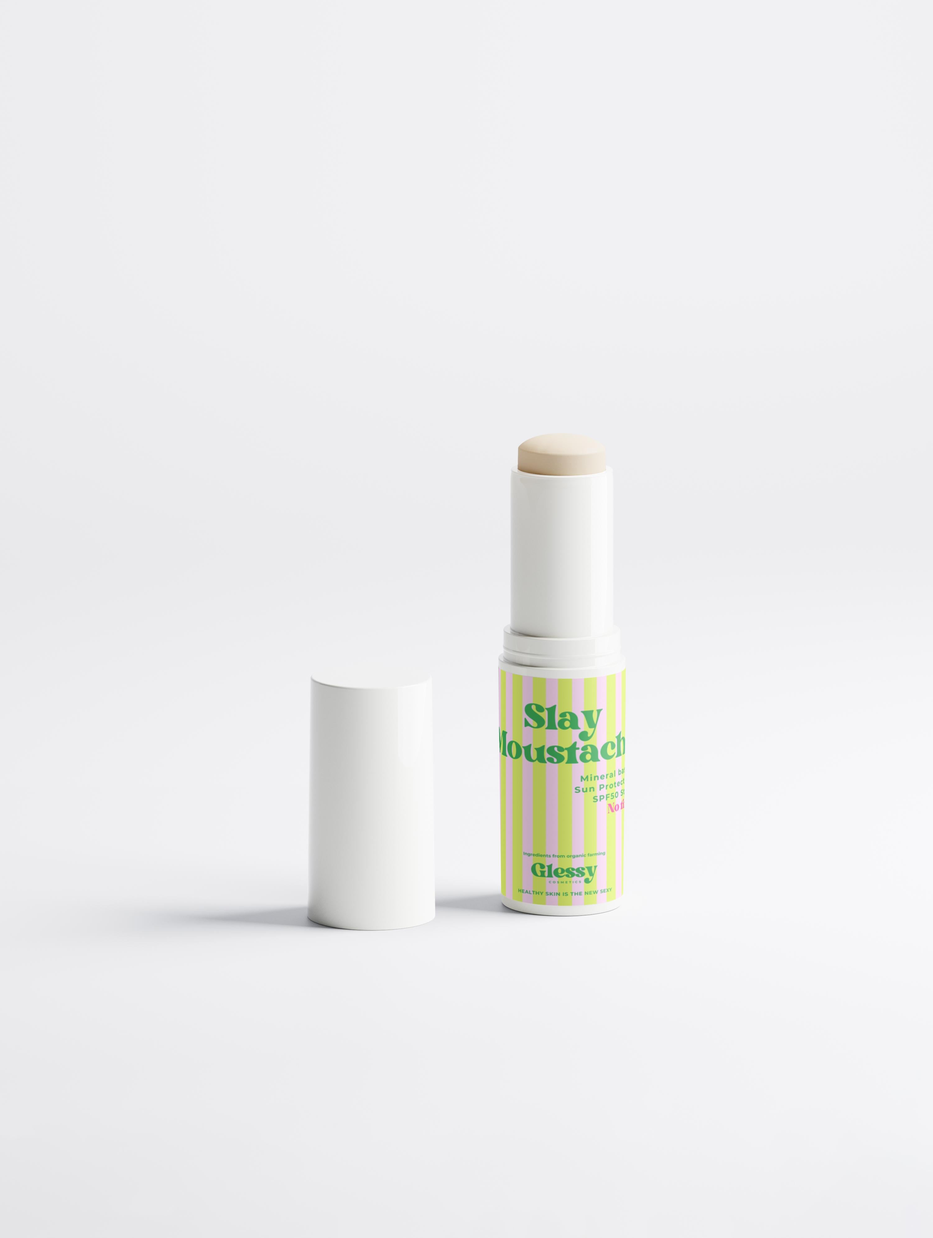 SLAY MOUSTACHE – PROTECTOR SOLAR MINERAL SIN COLOR EN STICK SPF50